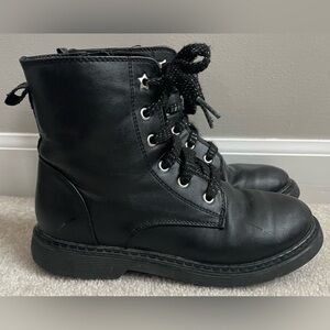 SO Brand Girls Youth 2 Side Zipper Black “Teagan” Combat Boots with Memory Foam